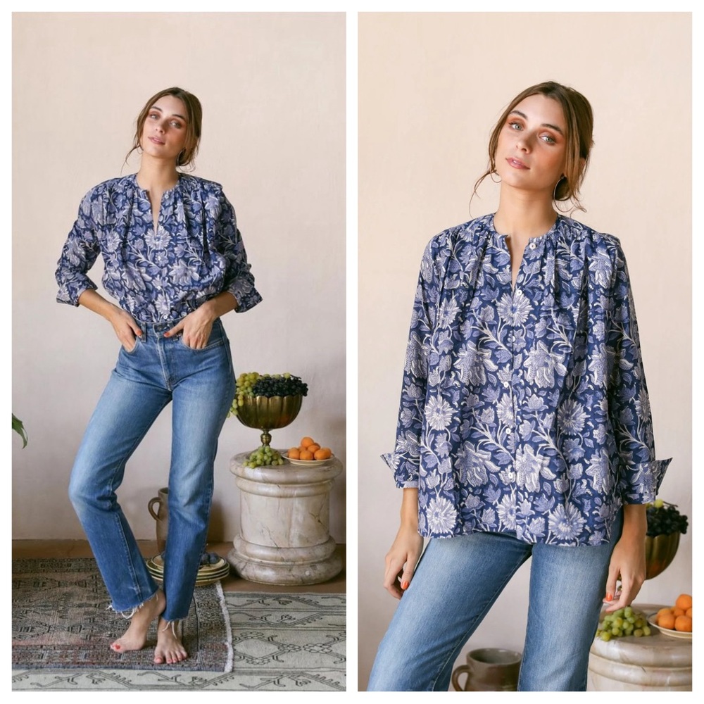 Mille Florian Blouse in Indigo Garden Floral